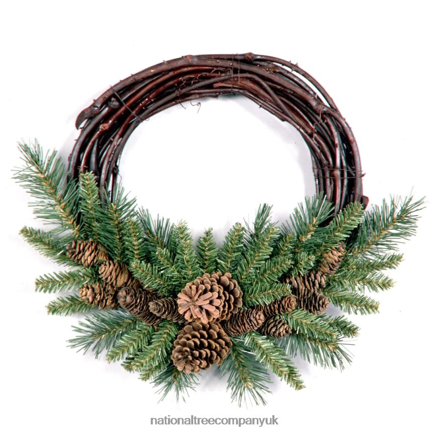 Greenery | National Tree Company Artificial Christmas Wreath Green Grapevine White Lights Decorated with Pine Cones Evergreen Branches Christmas Collection 16 Inches F2L4F264